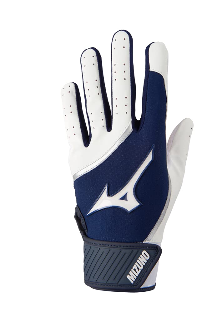 Mizuno MVP Youth Baseball Batting Glove, White-Navy, XX-Small