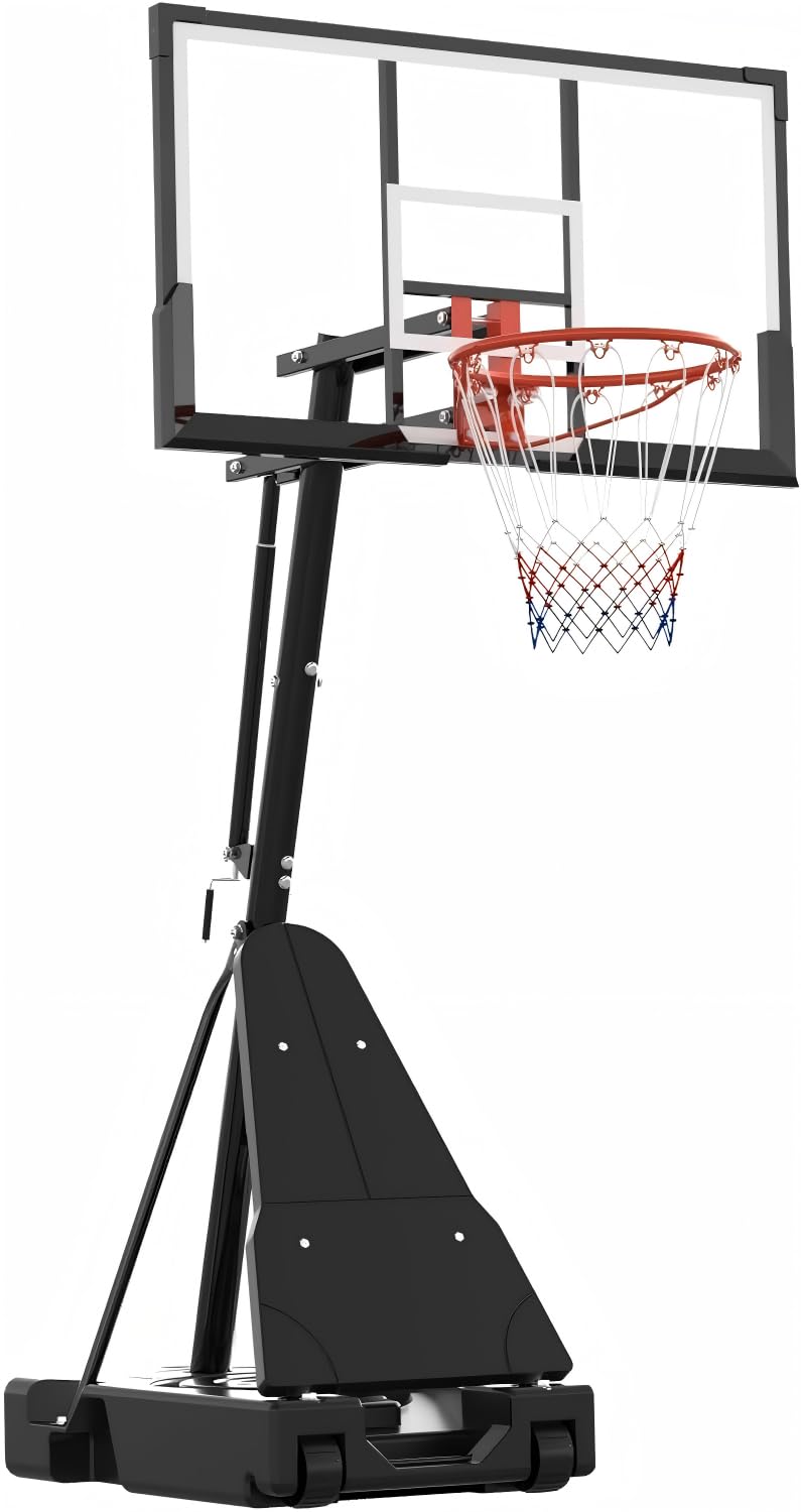 Garvee Basketball Hoop Outdoor Portable 48 Inch Backboard, 4.92-10ft Quickly Adjustable Basketball Goal System with Wheels for C