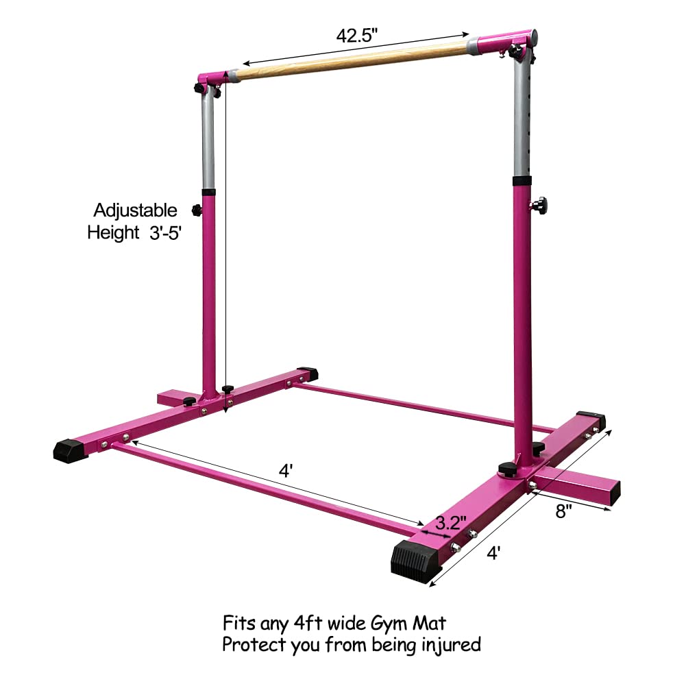 Glant Gymnastic Kip Bar,Horizontal Bar For Kids Girls Junior,3' To 5' Adjustable Height,Home Gym Equipment,Ideal For Indoor And