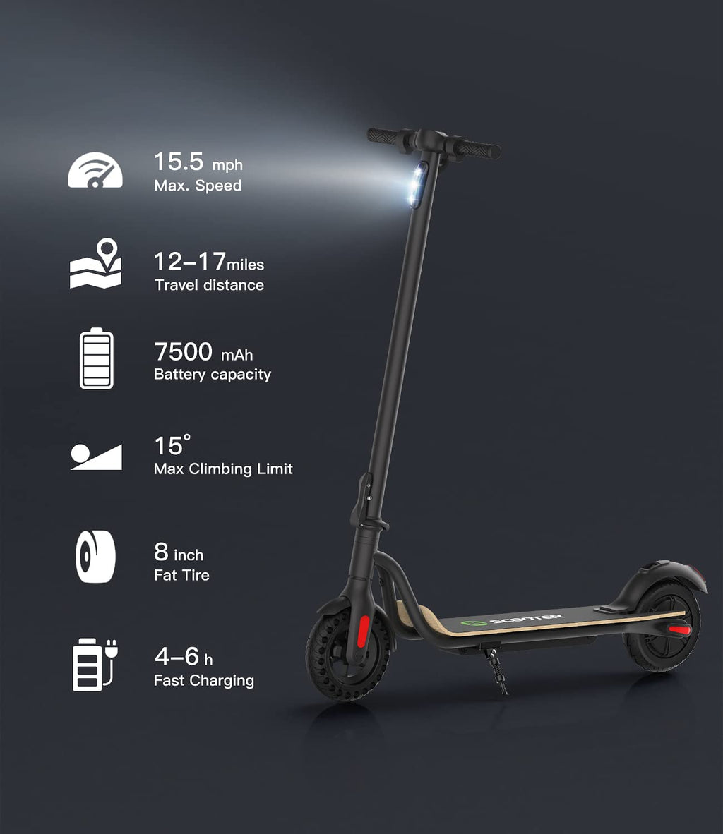 Megawheels Electric Scooter, 3 Gears, Max Speed 15.5 Mph, Up To 17 Miles Rang 7.5 Ah Powerful Battery With 8'' Tires Foldable El