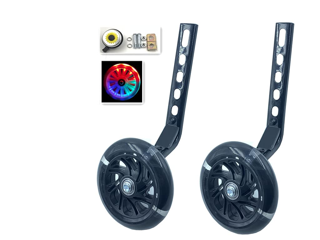 Yjia A Pair Of Children'S Bicycle Riding Flash Silent Training Wheels, Suitable For 12-20 Inch Single Speed Bicycles (Black111)
