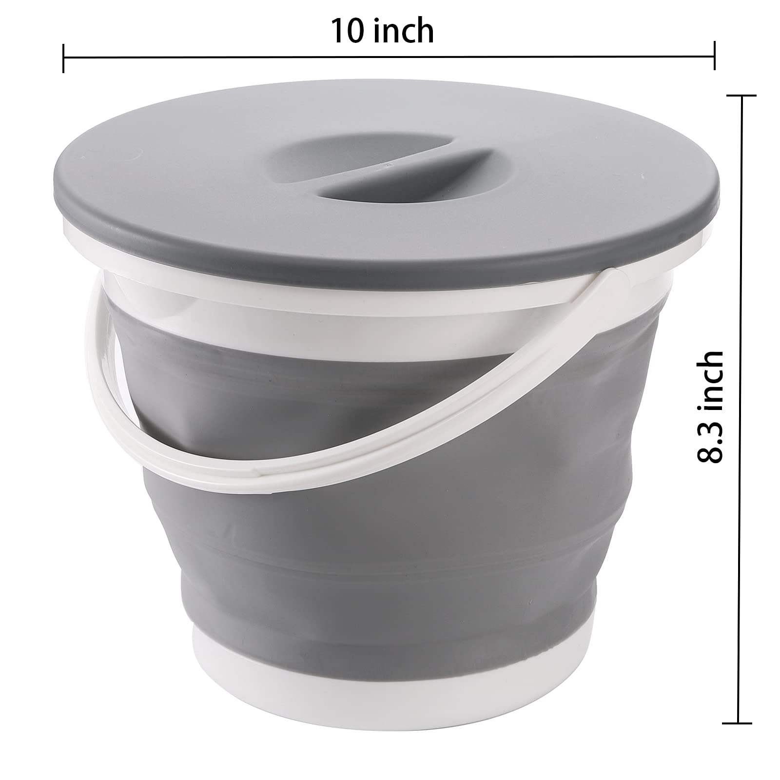 Bekith 2 Pack Collapsible Plastic Bucket With Locking Lid, 5L / 1.32 Gallon Foldable Round Tub Portable Fishing Water Pail For H