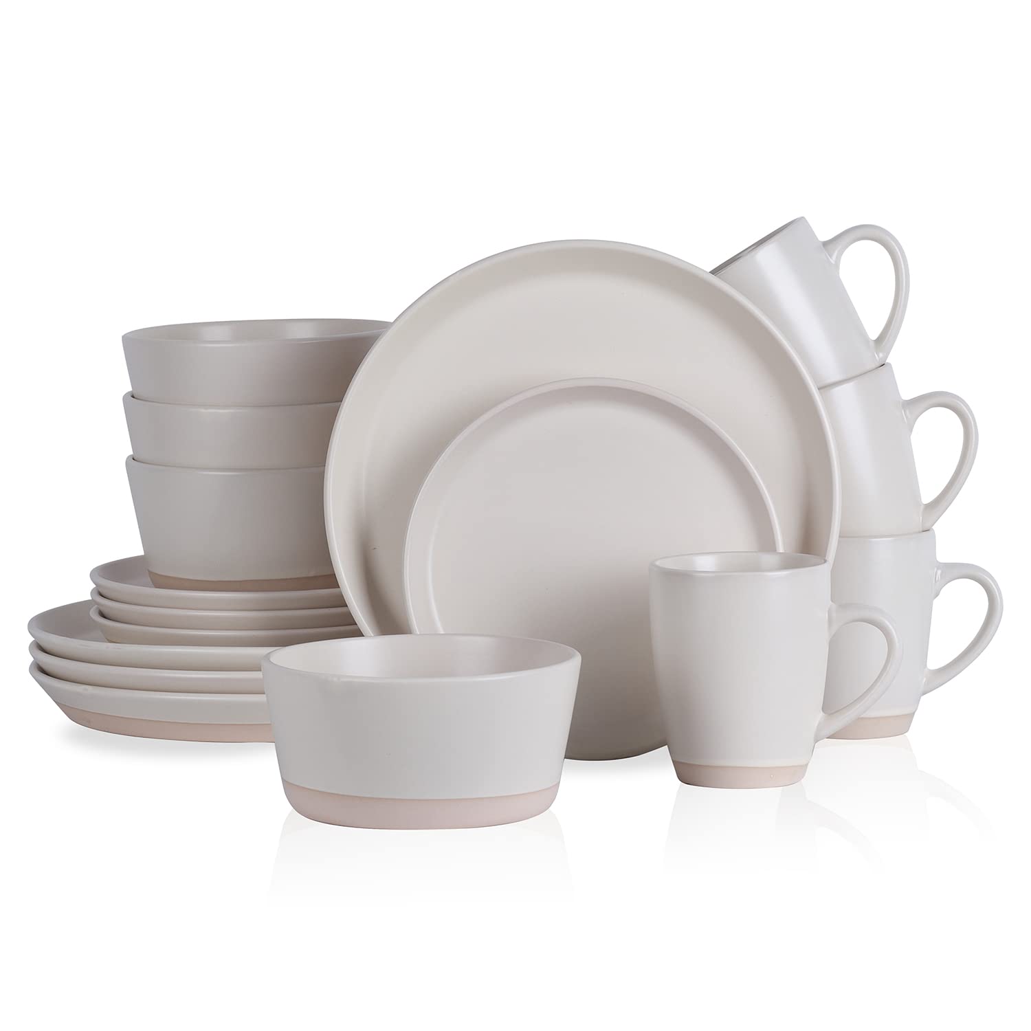 Stone Lain Jules Stoneware 16-Piece Round Dinnerware Set, White
