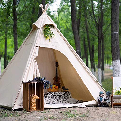 Free Space Outdoor 100% Cotton Canvas Waterproof Pyramid-Shaped Camping Tent (Beige, 2.15Meters)