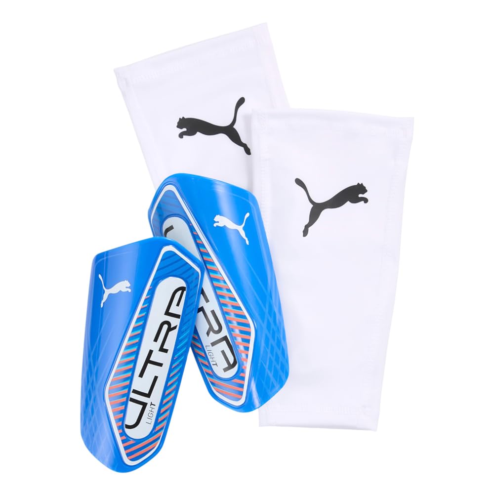 Puma Unisex Ultra Light Sleeve Soccer Shin Guards, Ultra Blue-White-Glowing Red AH25, M