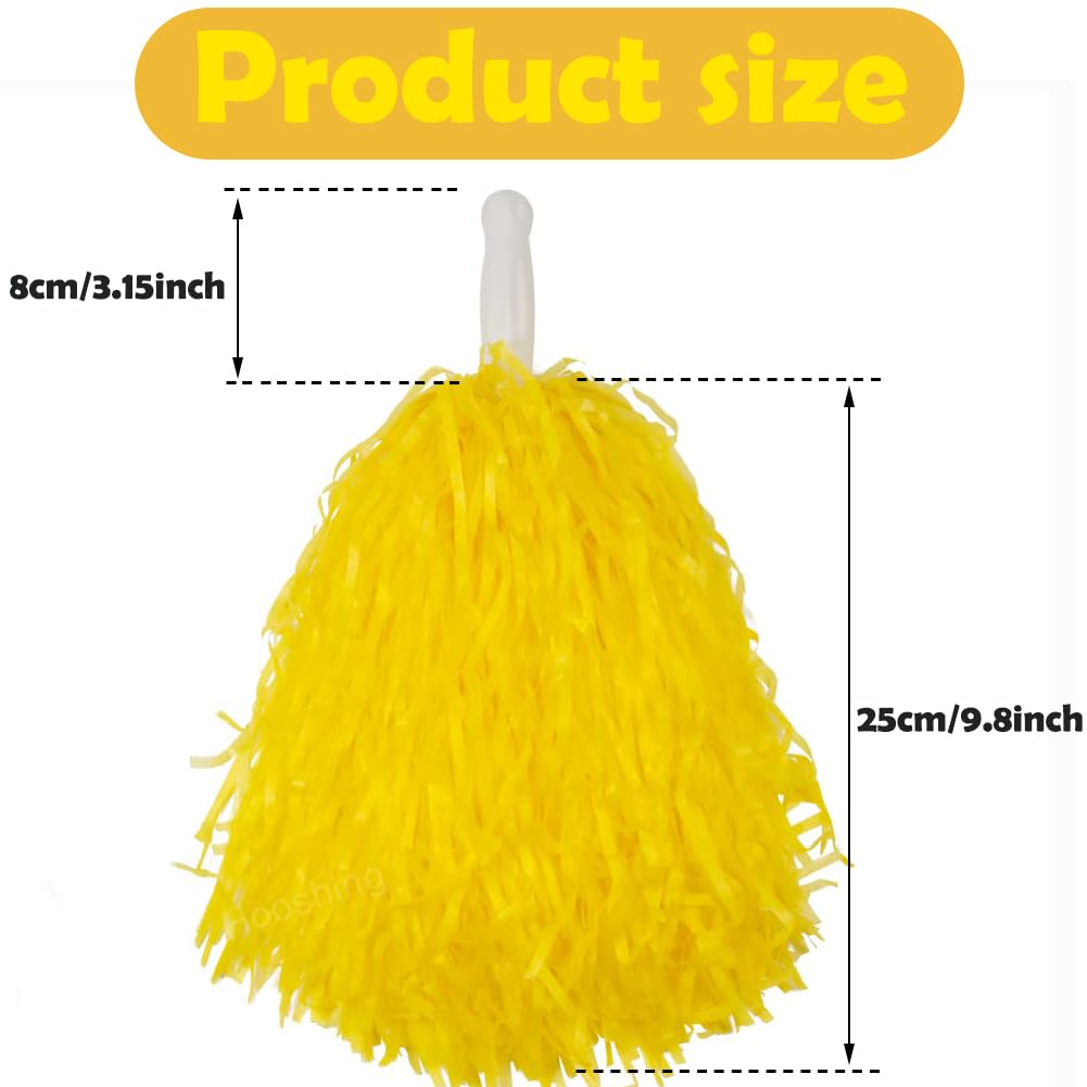 Hooshing 12Pcs Cheerleading Pom Poms Yellow Plastic Cheer Pom Poms With Handles For Team Spirit Sports Party Dance