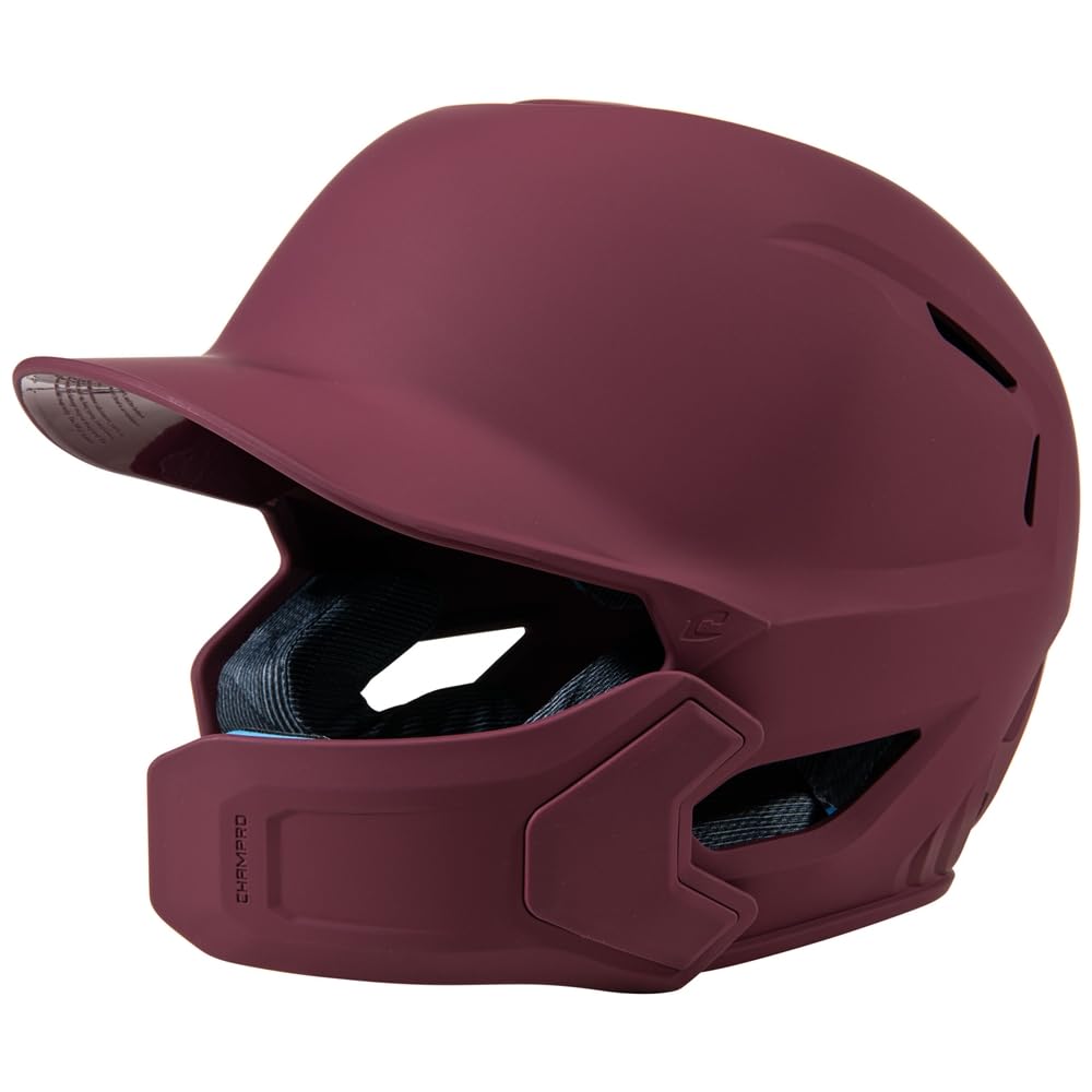 Champro HXE Matte Baseball Batting Helmet with Jaw Guard, Medium, Maroon