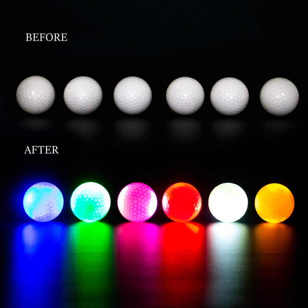 Thiodoon Glow In The Dark Golf Balls Light Up Led Golf Balls Night Golf Gift Sets For Men Kids Women 6 Pack (6 Colors In One)
