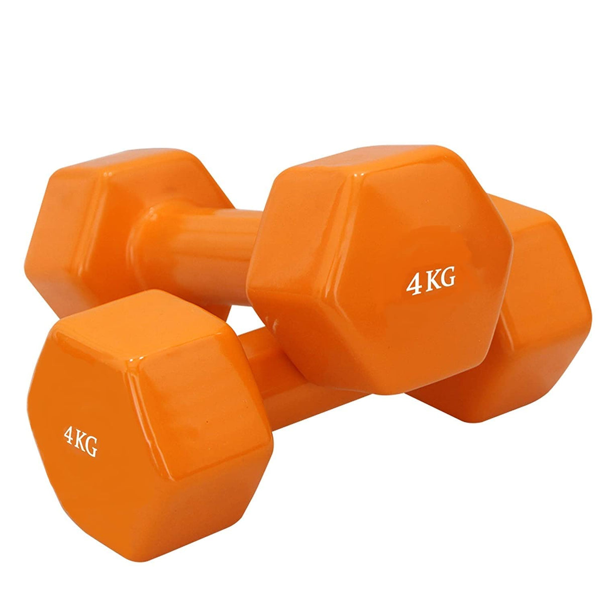 REAL stf Hexagon Cast Iron Vinyl Coated Dumbbell Pair Set (2 x 4Kg) | Non Toxic Vinyl Coated_ Colored Dumbbell |