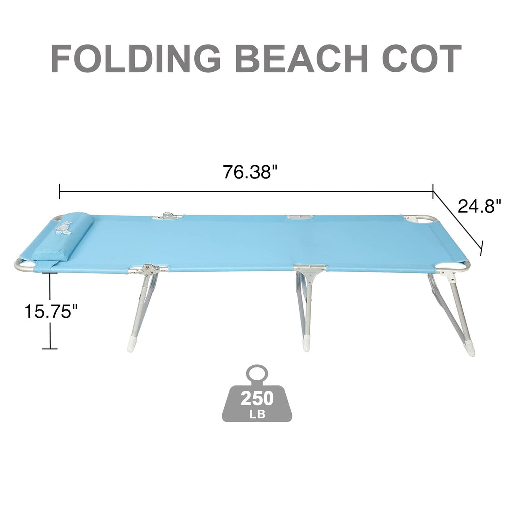 Old Bahama Bay Cot With Pillow 4-Positions Folding Recliner Lounger Bed For Camping/Travel/Beach/Hiking/Patio, Supports 250Lbs,