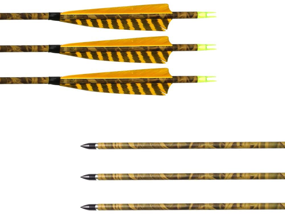 [6 Pack] Archery Sharly 31Inch Carbon Arrow Practice Hunting Arrows With 5 Camo Natural Feathers For Traditional Recurve Bow And