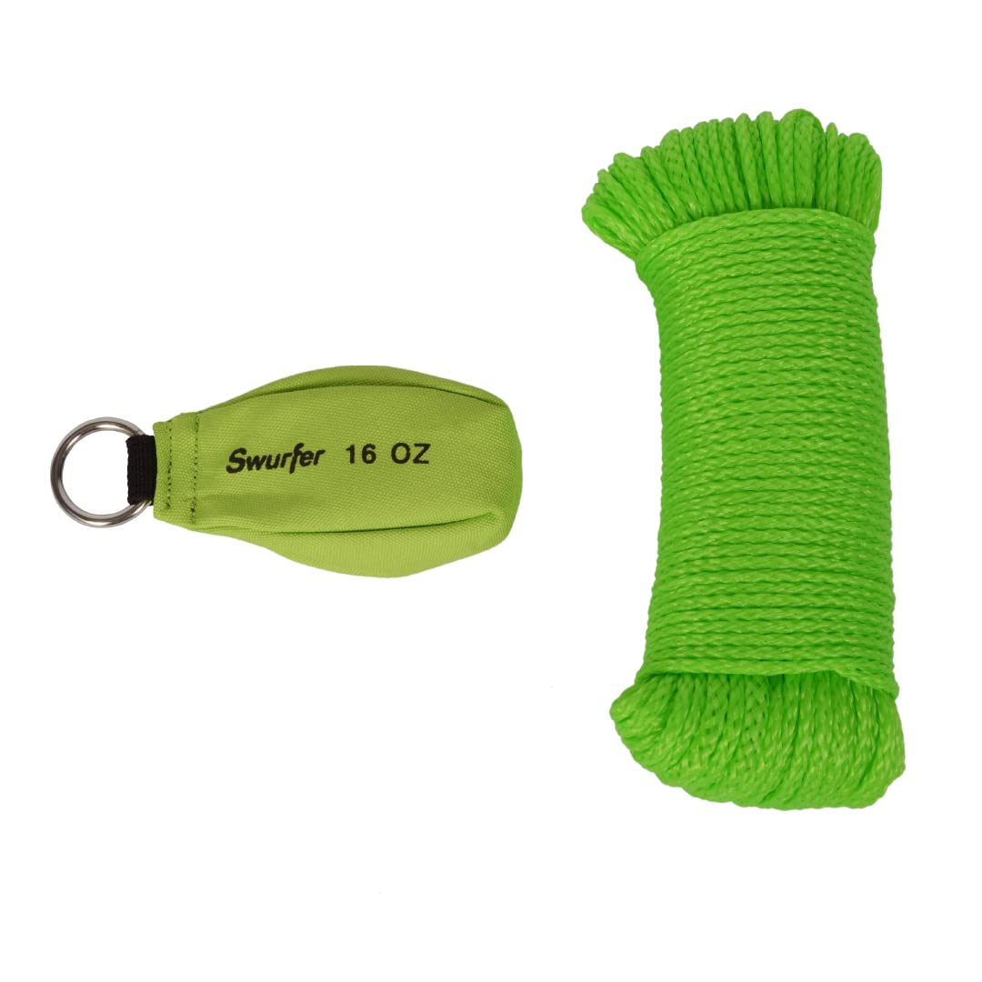 Swurfer 16 Oz Arborist Throw Weight Bag Rope Launcher, and 150 1/8 Line Kit Rope, Tree Climbing, Tree Felling Rope, and Tree S