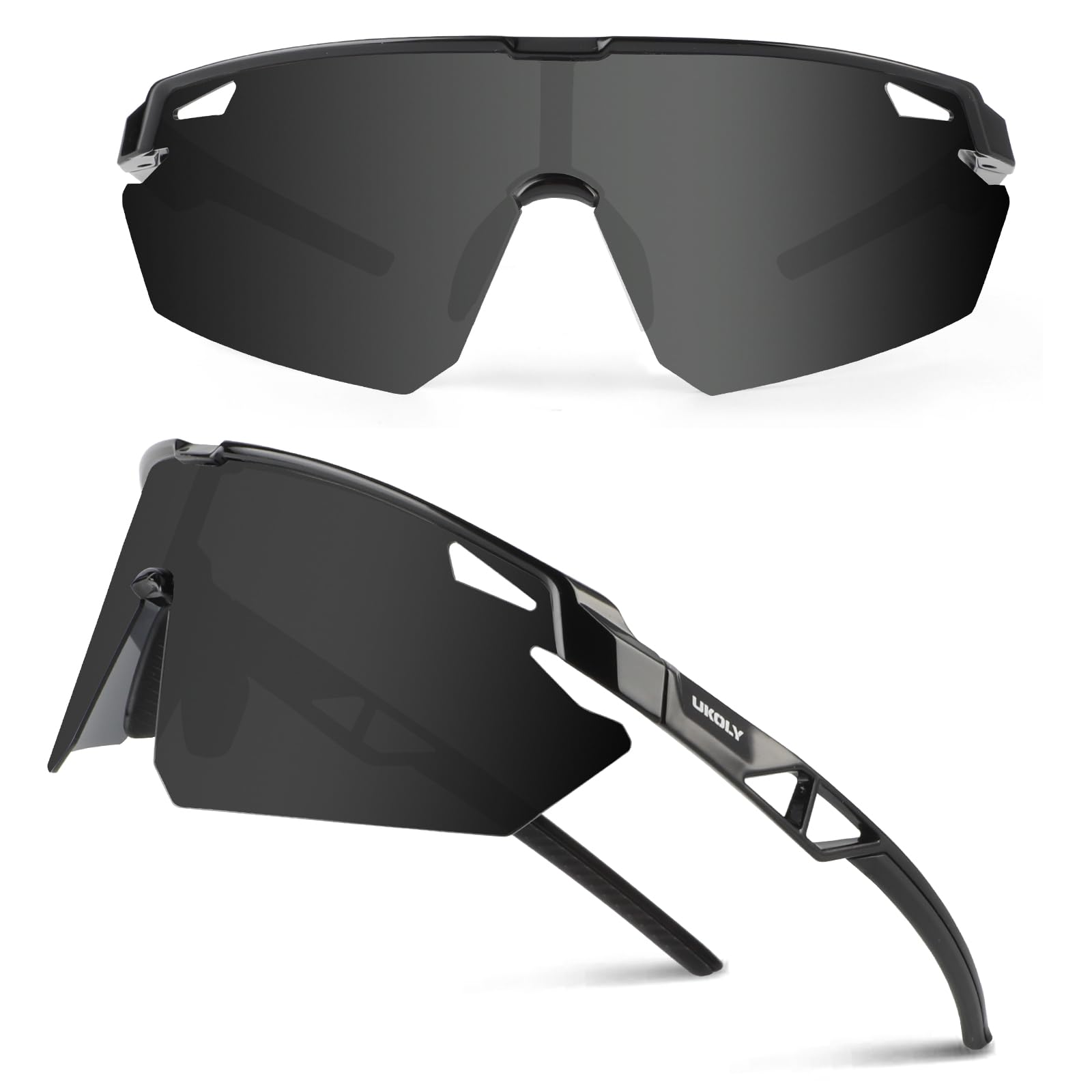 Ukoly Polarized Sports Sunglasses for Men Women,Sun Glasses for Running Cycling Baseball Fishing Golf UV400 Protection (Black fr