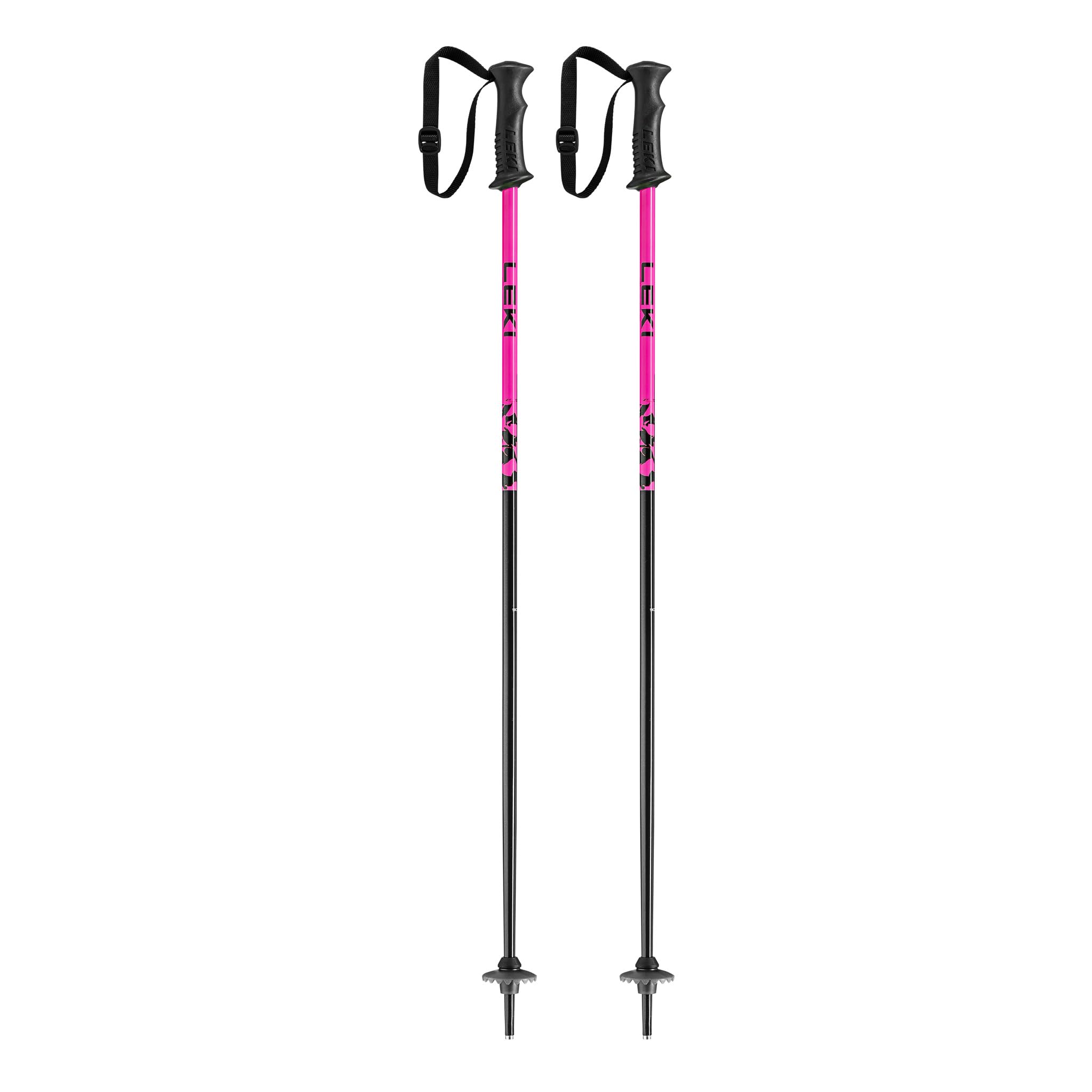 LEKI Kids Rider Lightweight Aluminum Ski Poles for Downhill Skiing - Black-Pink - 100 cm