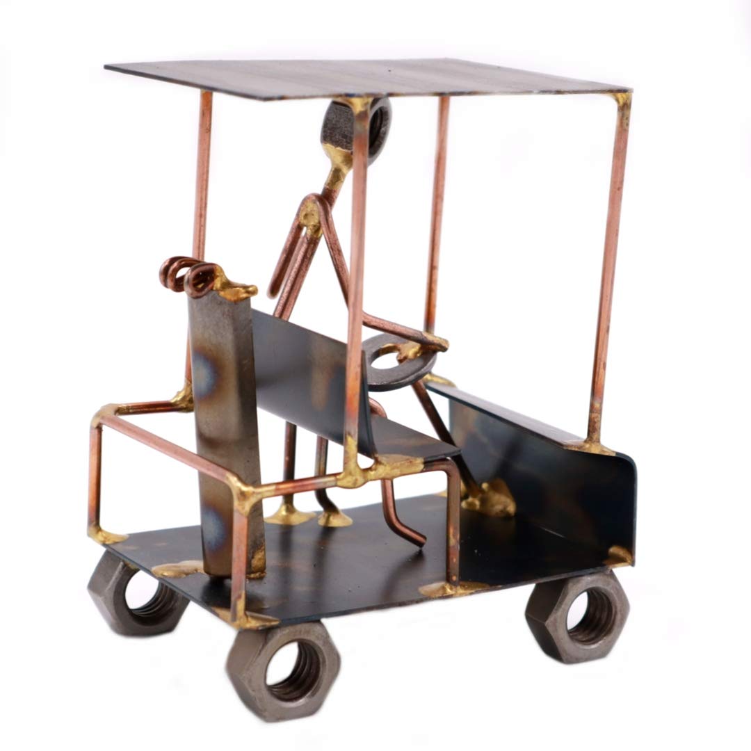 Golf Cart With Man Collectible Handmade Metal Art Figurine, Desk Accessories, Trophy, Boss Gift, Office D?Or, Business Professio