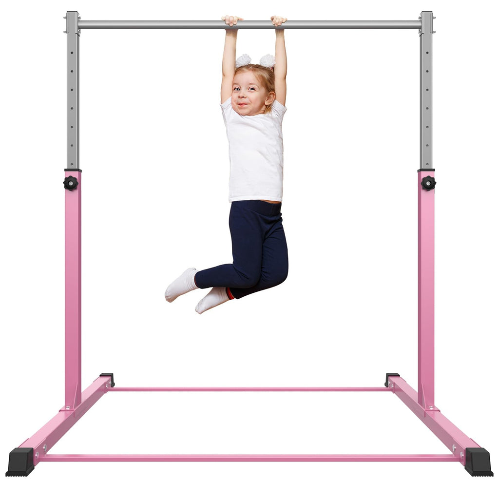 Safly Fun Gymnastics Bar For Kids Ages 3-15 For Home - Steady Steel Construction, Anti-Slip, Easy To Assemble, 3' To 5' Adjustab