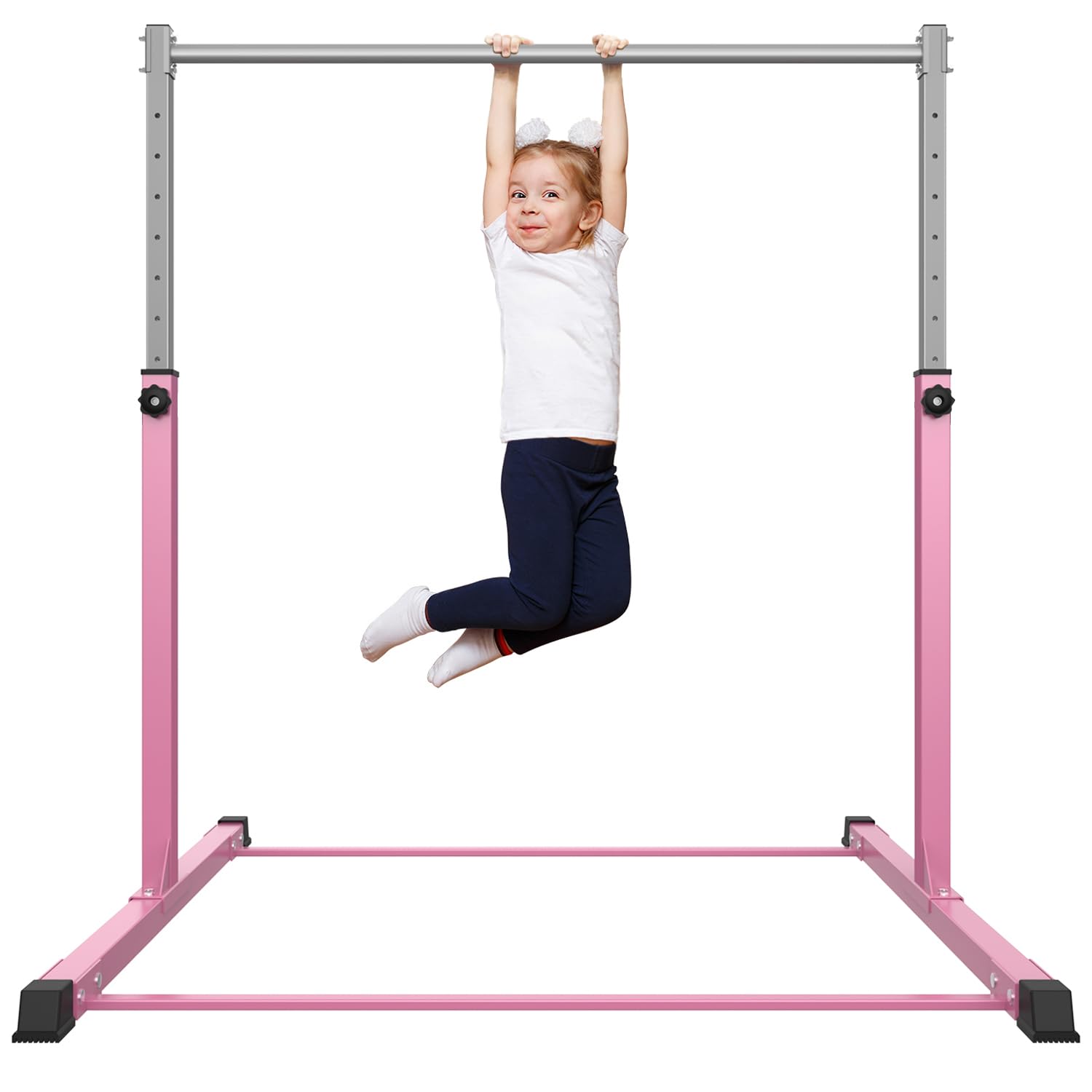 Safly Fun Gymnastics Bar For Kids Ages 3-15 For Home - Steady Steel Construction, Anti-Slip, Easy To Assemble, 3' To 5' Adjustab