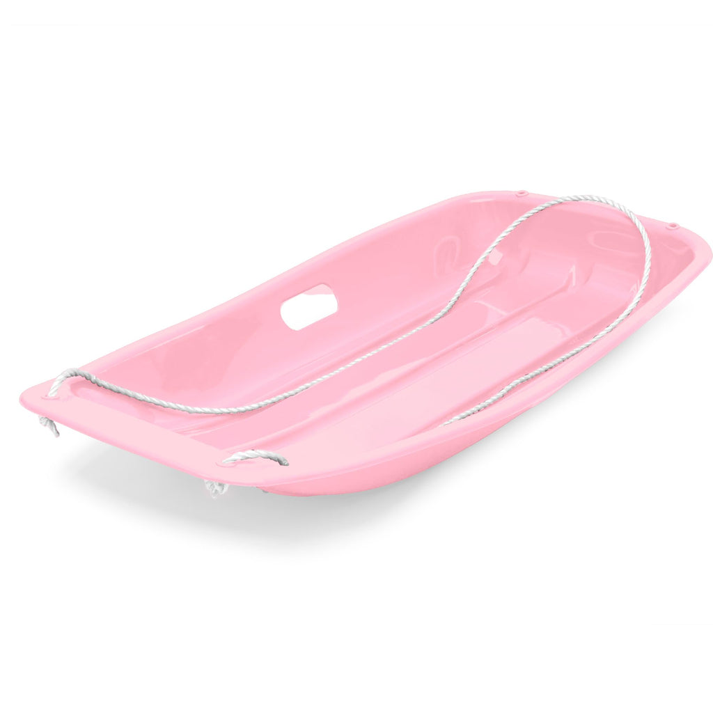 Best Choice Products 35In Kids Plastic Toboggan Snow Sled W/Pull Rope, 2 Handles - Light Pink