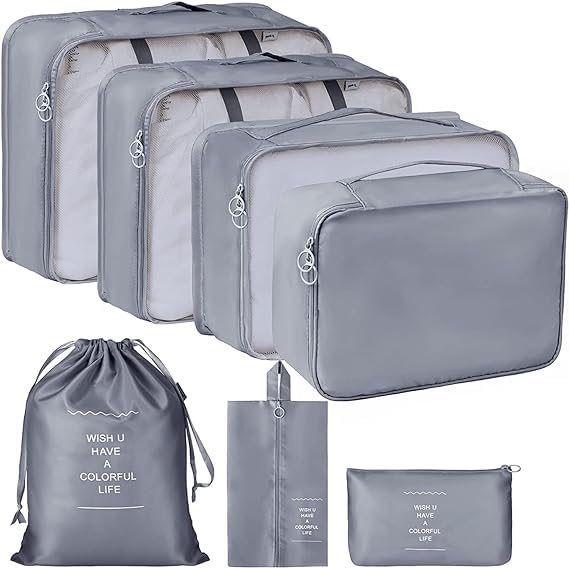 Topinon 7 Set Packing Cubes For Suitcases Travel Essentials Luggage Organizer For Travel Accessories, Shoe Bag, Toiletry Bag, La