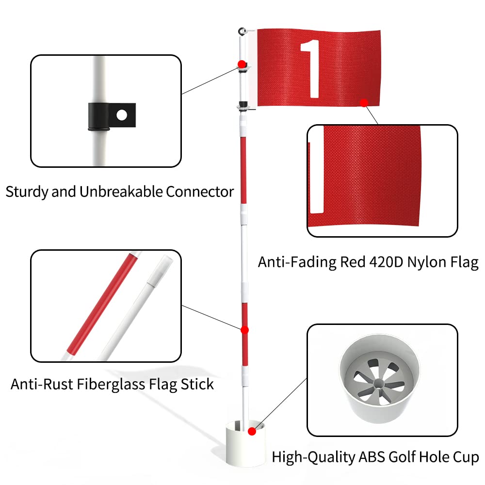 Thiodoon Golf Flagstick 6Ft Golf Flag And Cup For Yard Pro Detachable Golf Hole Cup And Flag For Driving Range Backyard Upgrade