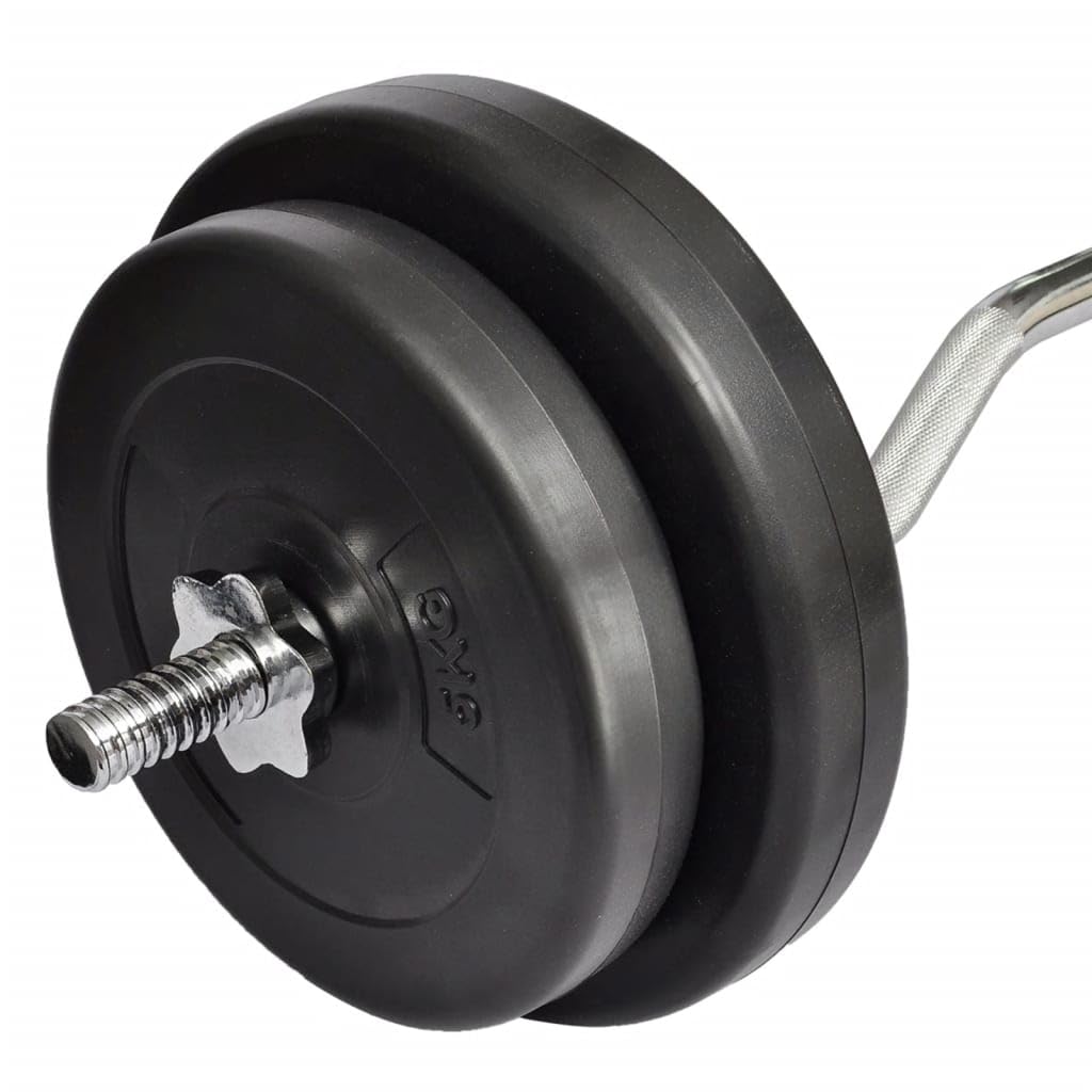 Vidaxl Metal Dumbbell Set With Curl Bar And Weights 66.1 Lb - Personal Home Gym Equipment With Noise-Reduction Casing
