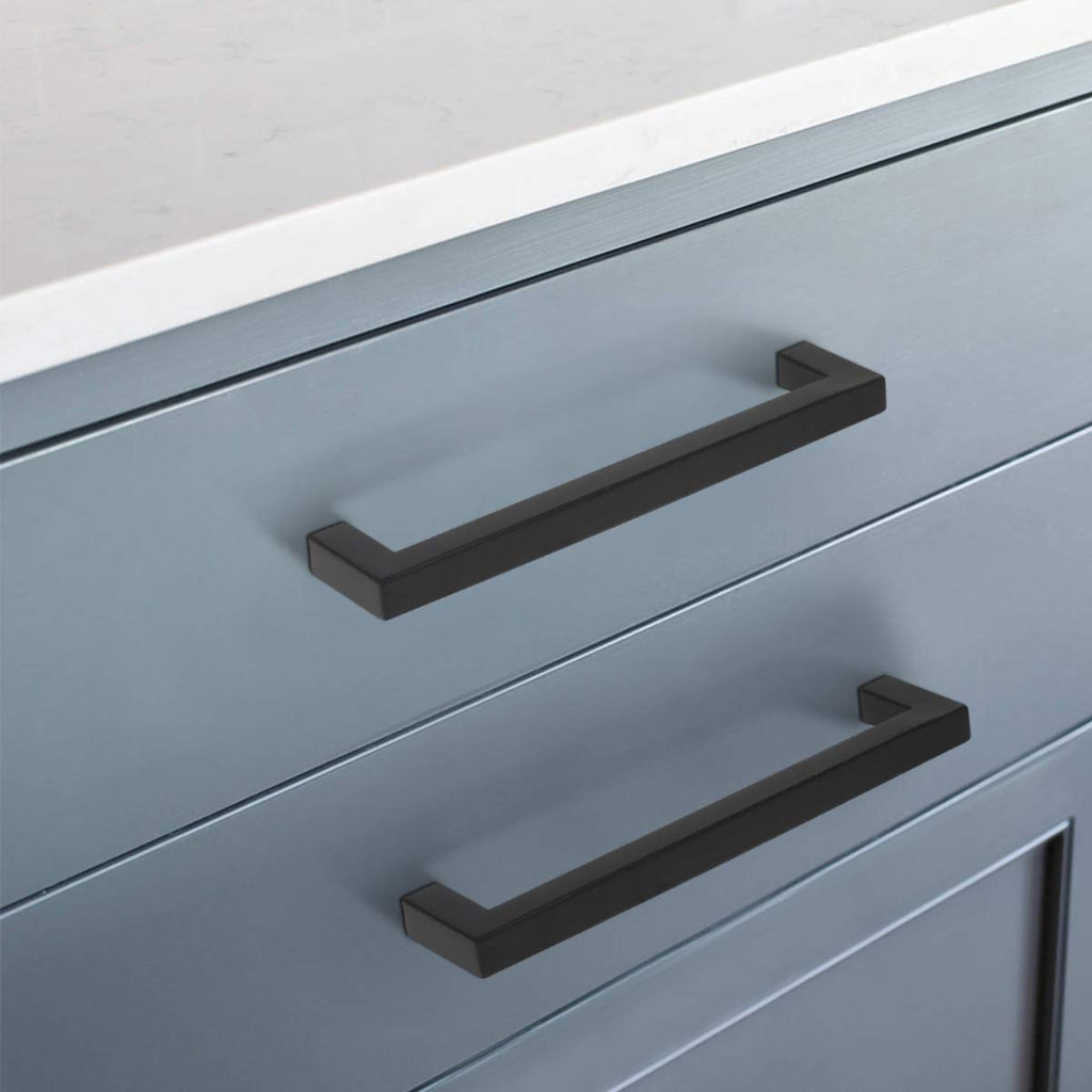 Knobwell 12 Pack Black Stainless Steel Kitchen Cabinet Door Handles, Euro Style Kitchen Drawer Pulls - Hole Centers 7-916, Overa