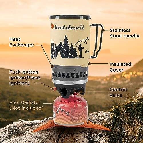 Hotdevil (1.4-Litre) Backpacking Camping Stove Portable Cooking System With Piezo Ignition, Outdoor Mini Burner Camping Stove Ki