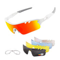 Polarized Sports Sunglasses Cycling Sun Glasses For Men Women With 5 Interchangeable Lenes For Running Baseball Golf Driving (Wh