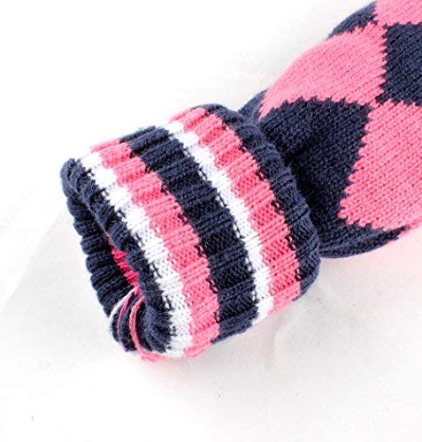 Craftsman Golf Knit Pom Pom 3Pcs Headcover Set Vintange Sock Covers For Driver And Woods (Navy Argyle Pink White)