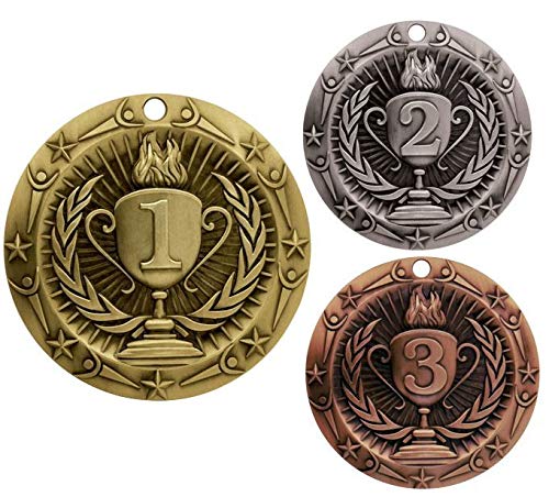 Decade Awards' 1St Place Gold Medal - Large Metal - Olympic Award Medals With Stars & Stripes American Flag V Neck Ribbon - Perf
