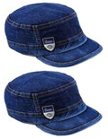 Classic Denim Cadet Cap, Pack 2 Blue Military Style Flat Top Hat