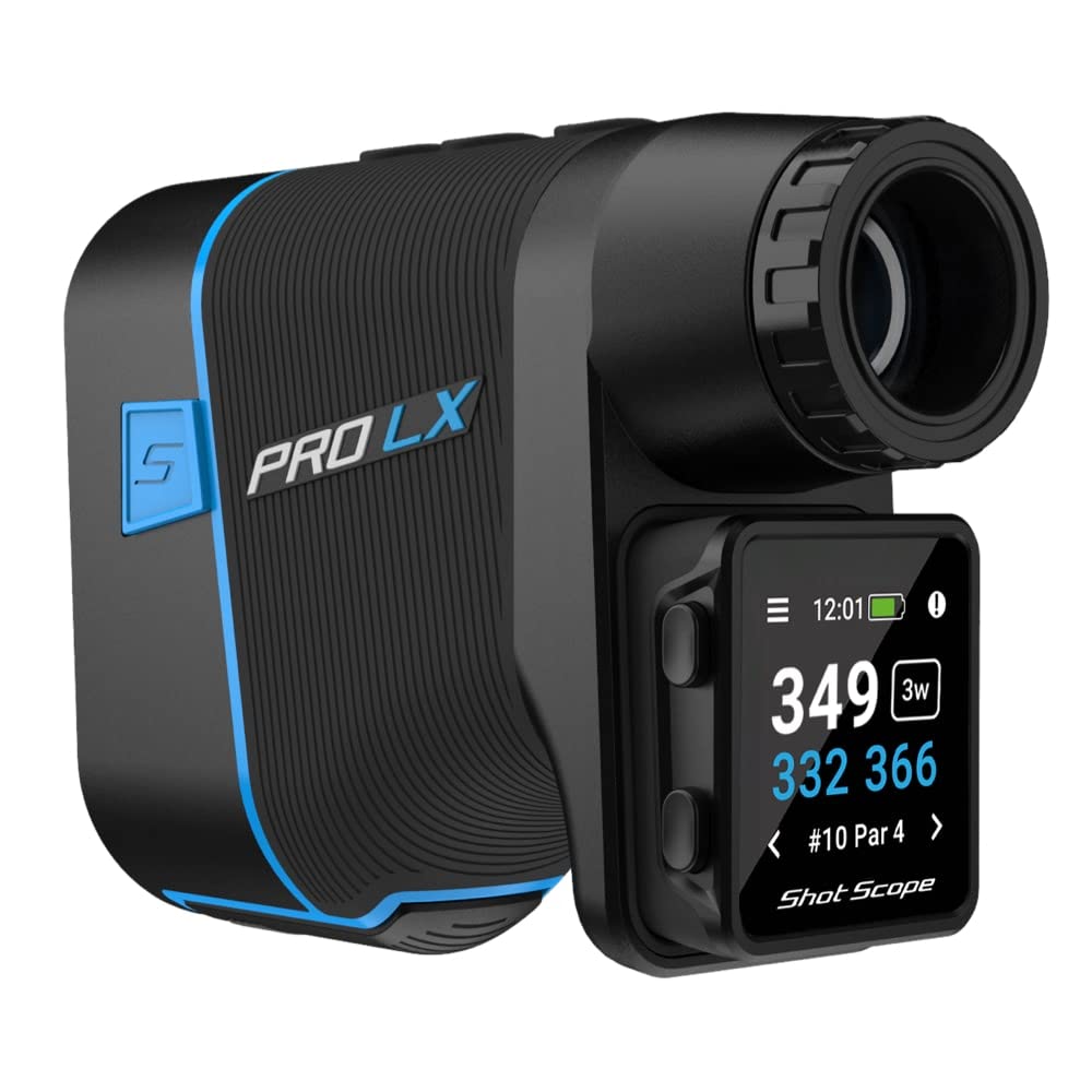 Shot Scope Pro Lx+ Laser Rangefinder With Shot Tracking (Blue) - F/M/B Green And Hazard Distances - 100+ Statistics Including St