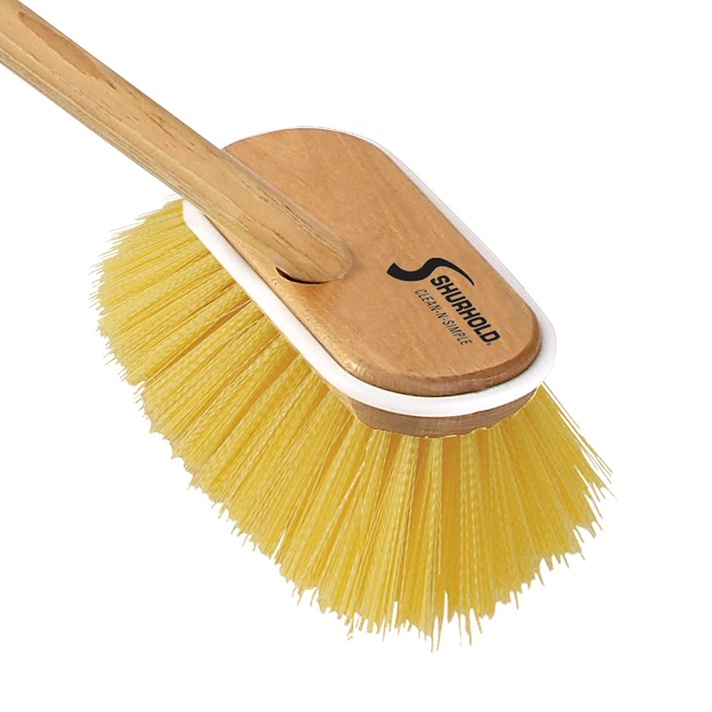 SHURHOLD Marine Mate 6 Medium Strength Bristle Boat Deck Brush with 48 Threaded Wood Handle, Designed for Textured and Non-Skid