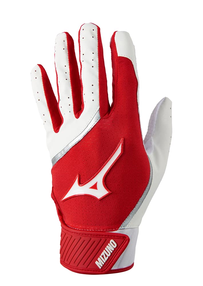Mizuno MVP Youth Baseball Batting Glove, White-Red, X-Small