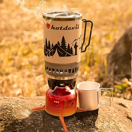 Hotdevil (1.4-Litre) Backpacking Camping Stove Portable Cooking System With Piezo Ignition, Outdoor Mini Burner Camping Stove Ki