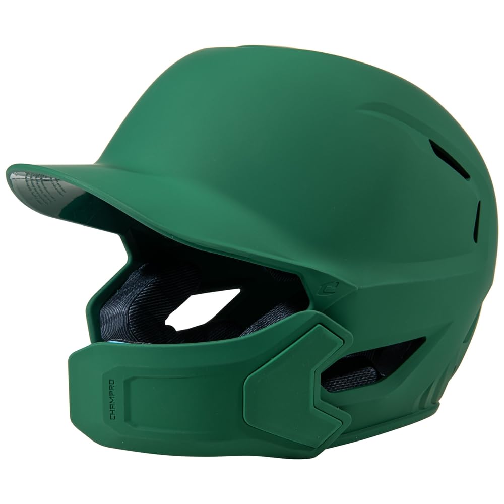 Champro HXE Matte Baseball Batting Helmet with Jaw Guard, Large, Forest Green