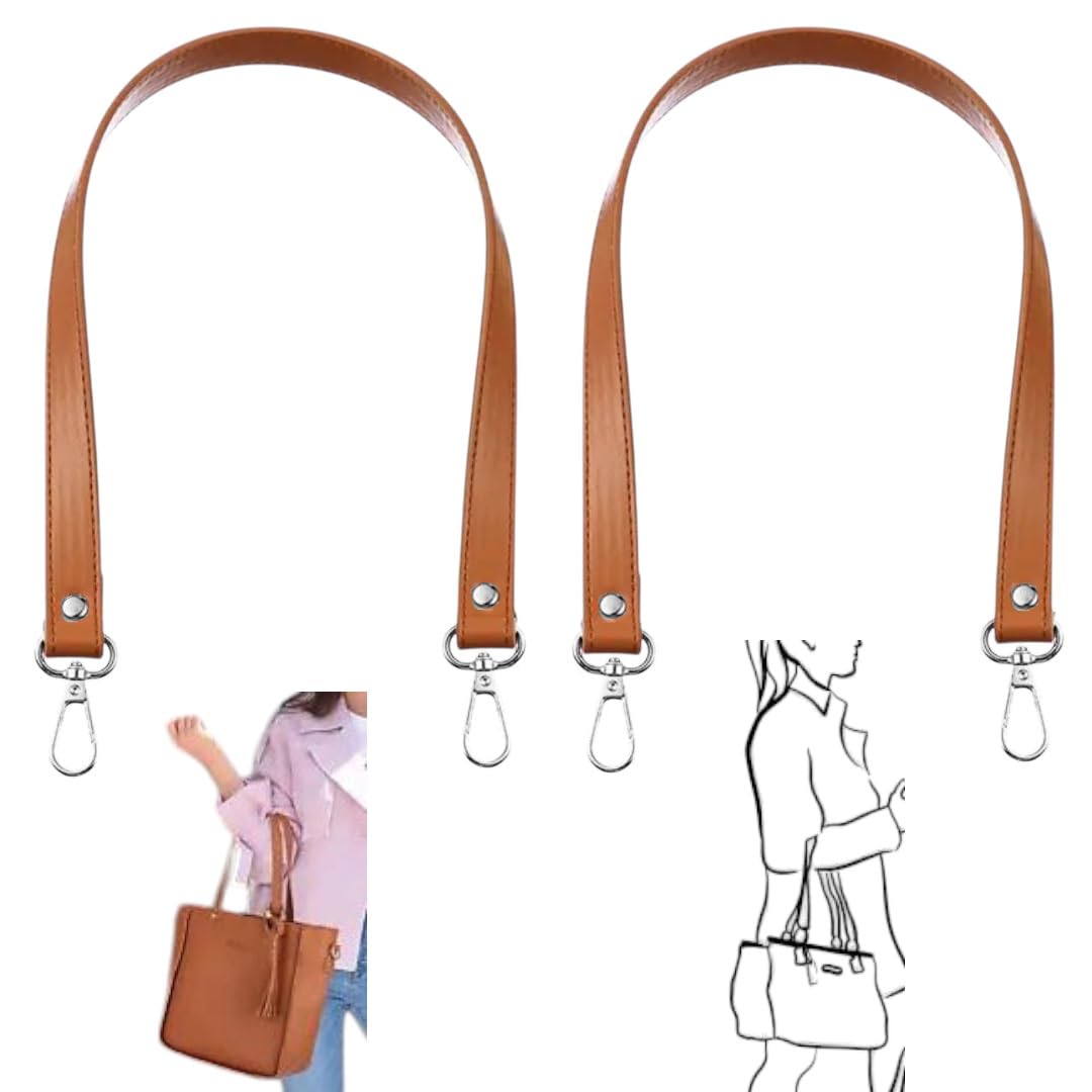 Pu Leather Bag Handles Brown Color Silver Buckle Replacement Strap Medium Size Length 20 Inches Width 0.8 Inch Width For All Ki