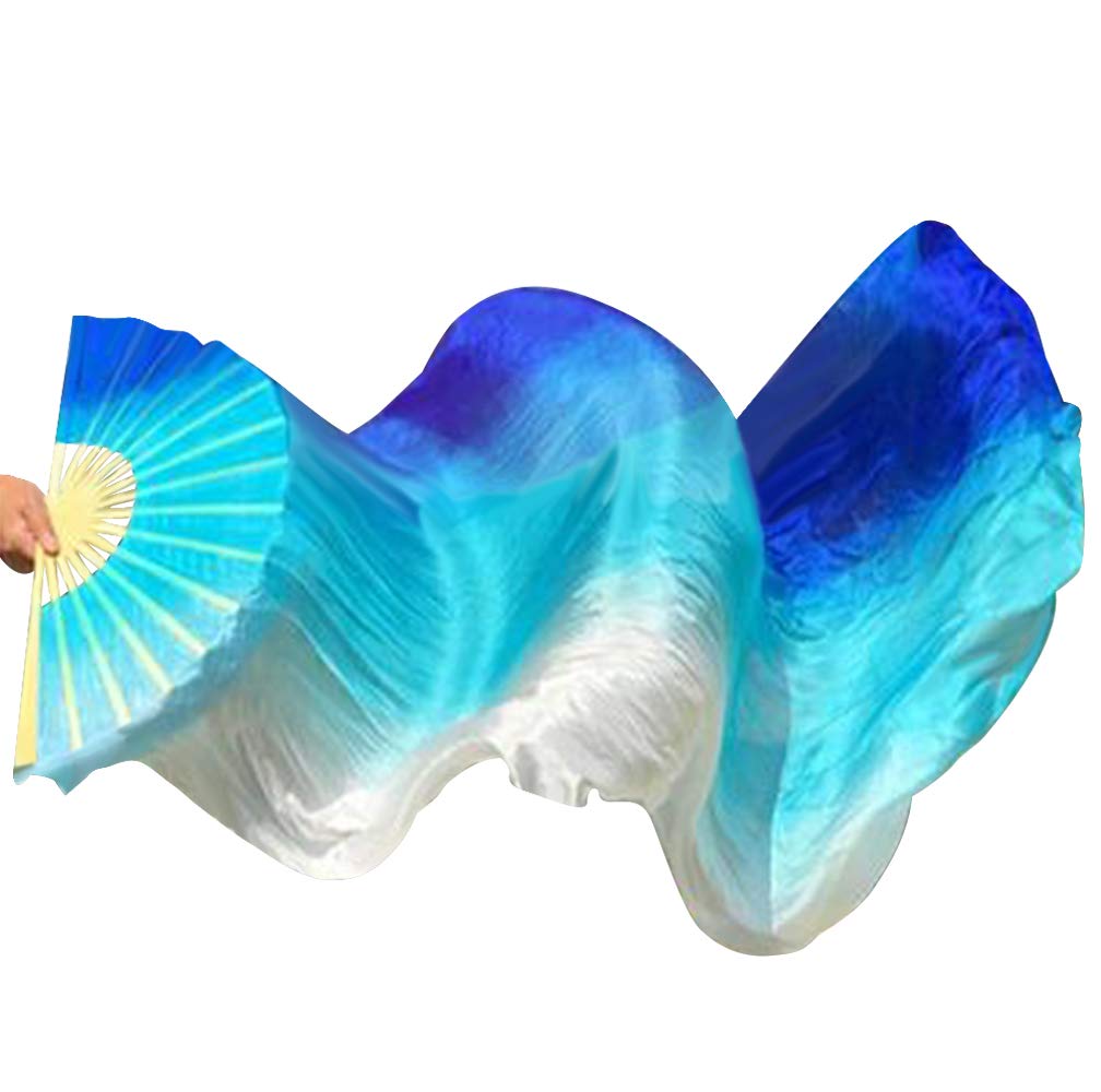 Kikigoal 1 Pair(Leftright) Women Real Silk Belly Dance Fan Veil, Length 180Cm Width 90Cm (Gradual Blue)