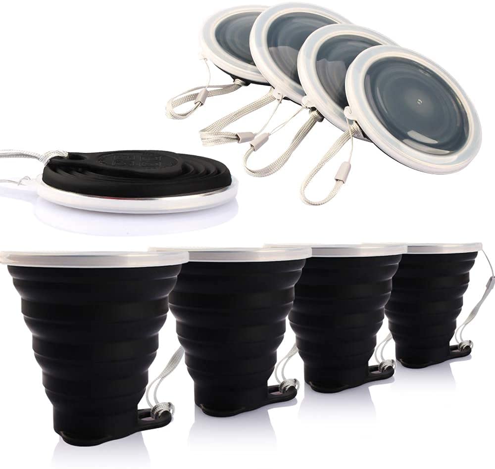Me.Fan Silicone Collapsible Travel Cup - Silicone Folding Camping Cup With Lids - Expandable Drinking Cup Set Of 4- Portable, Gr
