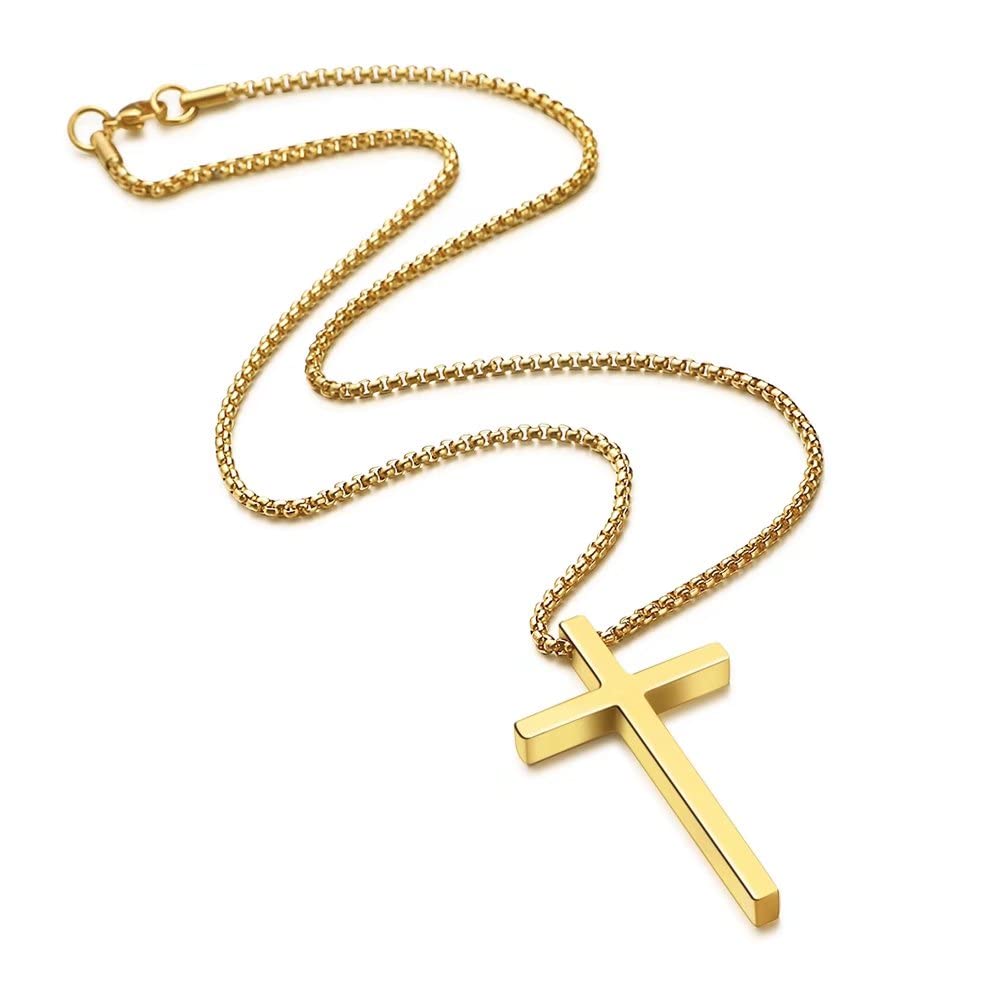 Iefshiny Stainless Steel Cross Pendant Necklaces For Men Pendant Chain 20 Inch Gold Religious Gifts For Women Men