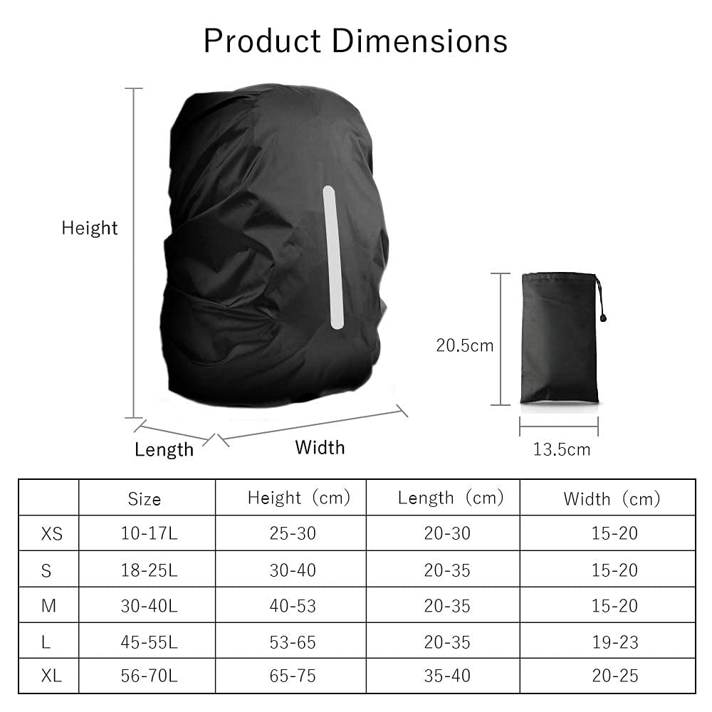 Lama 2Pcs Waterproof Rain Cover For Backpack, Reflective Rainproof Protector For Anti-Dust And Anti-Theft M 30L-40L Black