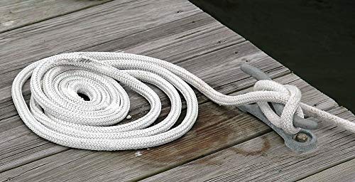 Tommy Docks 15 Ft Dock Line With 4,400 Lb Break Strength - 3/8 In Thick Double Braided Nylon Marine Rope Accessory - 12 In Eye S