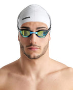 ARENA Unisex Cobra Core Swipe Anti-Fog Racing Swim Goggles for Men and Women Polycarbonate Mirror Lens, Small Fit, Violet/White/