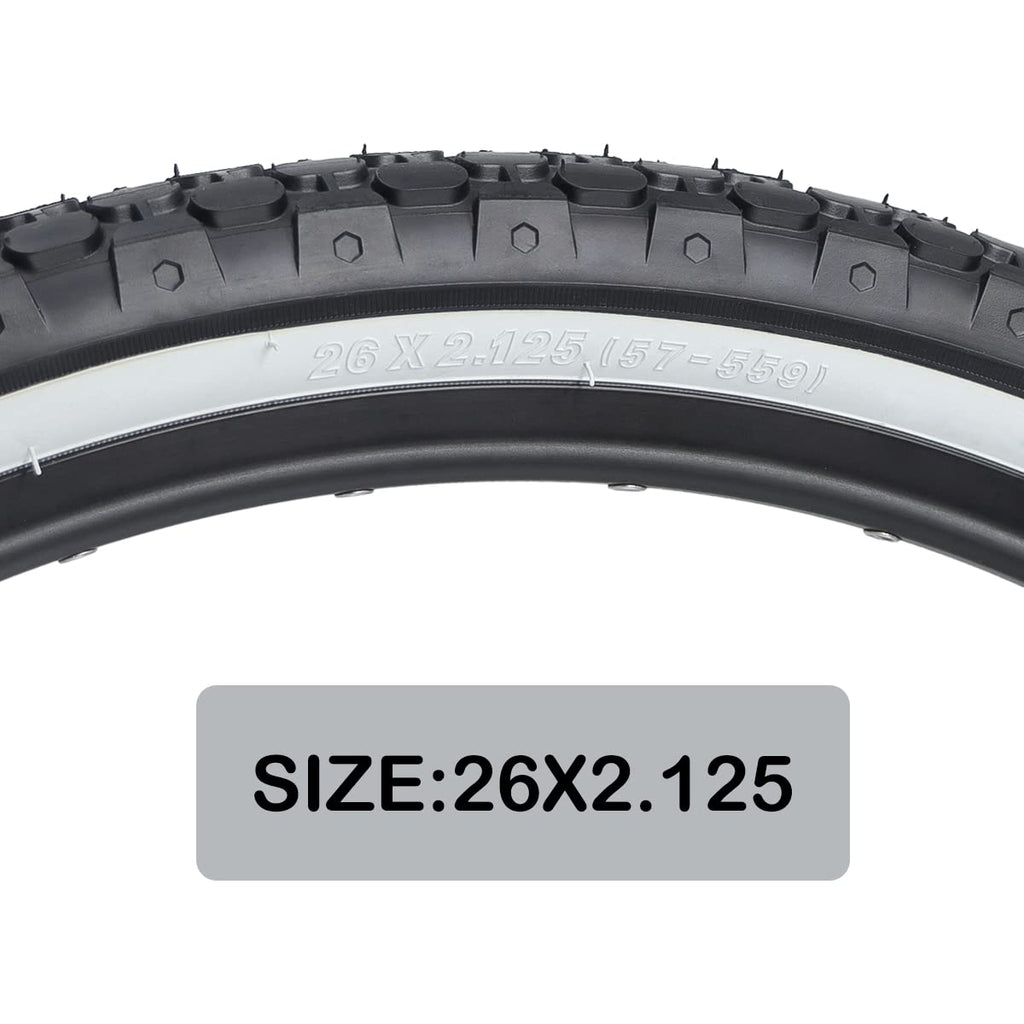 Mohegia Bike Tire,26'' X 2.125'' Folding Beach Cruiser Bicycle Replacement Tires/White Side Wall