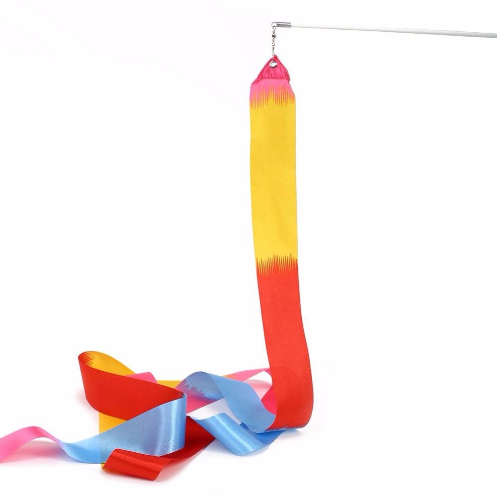Dance Ribbons Rainbow Streamers Rhythmic Gymnastics Ribbon Baton Twirling Wands On Sticks 2Pc For Kids Artistic Dancing
