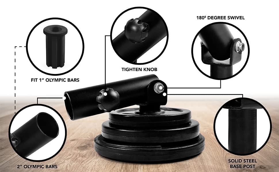 Yes4All T-Bar Row Plate Post Insert Landmine - Fit 2    Olympic Bars - Full 360    Swivel & Easy To Install (Black)