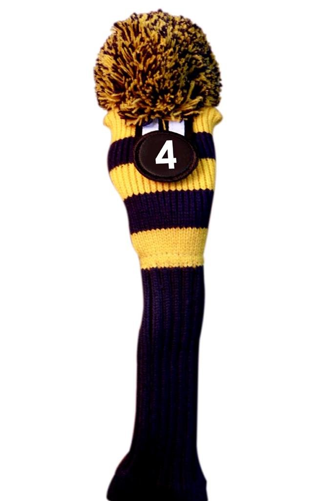 Majek #2, 3, 4, 5, 6 Hybrid Combo Pack Rescue Utility Blue & Yellow Golf Headcover Knit Pom Pom Retro Classic Vintage Head Cover