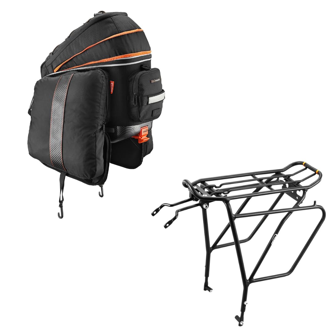Ibera PakRak Touring Bicycle Seatpost/Disc/Non/Disc Rack and Quick Release Bag (Disc Brake Rack + Trunk Bag with Expandable Pann