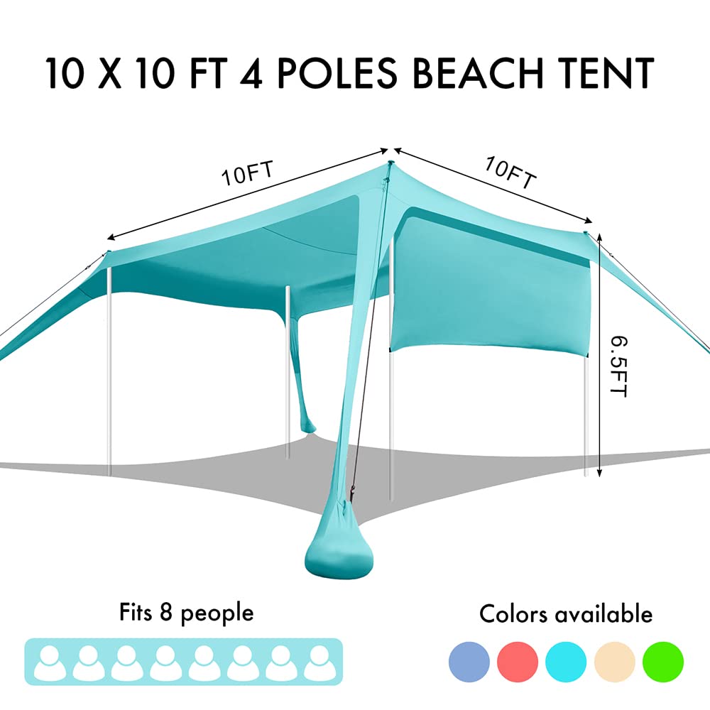 Beach Canopy Tent Shade With Sidewalls 10X10Ft, 6.6Ft Tall, Upf50+ Sun Shelter, Windproof & Water Resistant, Includes Guylines S