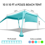 Beach Canopy Tent Shade With Sidewalls 10X10Ft, 6.6Ft Tall, Upf50+ Sun Shelter, Windproof & Water Resistant, Includes Guylines S